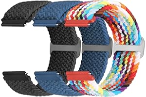 Yunshare Braided Solo Loop Elastic Strap 18mm 19mm 20mm 22mm 24mm Quick Release Watch Band Nylon Watch Bands Stretchy Replacement Strap for Women Men, 3 PCS