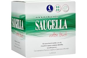 Saugella Assorbenti Cotton Touch Notte, 12 Assorbenti Cotone Notte con Ali, Azione Antibatterica, Antiodore e Lenitiva