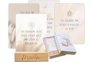 Mutzauber® 40 Affirmationskarten inkl. Box + Holzständer 10x12cm Motivationskarten Achtsamkeit für Erwachsene für positive Gedanken, Selbstliebe, FSC-zertifiziert (Motivation & Positivität)