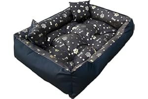 Dogs4Life Hundebett XXL | Hundebett groß Hunde | Hundebett mittelgroße Hunde | Hundebett kleine Hunde | Hundekissen | Outdoor Hundebett | Wasserdicht | (L (115x95cm), Goldene Pfoten)