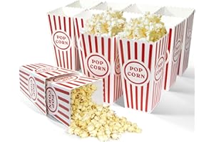 Novelty Place Boîtes à pop-corn classiques de 12 pièces, récipient à pop-corn en carton rayé rouge et blanc de 46 oz pour soirée cinéma - 7,8" de haut x 3,9" carré