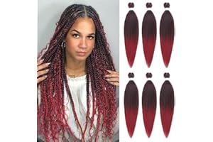 Samtress 24 Inch Pre Stretched Braiding Hair 6 Packs Ombre Burgundy Soft Yaki Texture Kanekalon Synthetic Fiber Hot Water Setting Easy Braid Hair Extensions for Crochet Box Braids (#1B/900)