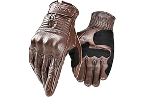 INBIKE Gants Moto Rétro Homologué CE 100% Cuir pour Homme à Écran Tactile Plein Doigts Respirant Antichoc Antidérapant pour la Course de Moto VTT