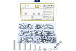 QJKEJI Lot de 85 vis M8 à tête hexagonale - Ensemble de vis filetées - Assortiment de vis de machine avec rondelles, vis à tête hexagonale et écrous