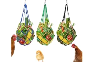 GEICHAN Hens Cabbage Feeder,Hanging Fruit Veggies Skewers Vegetable String Bag with Hook,Feeder Toys for Chickens Duck Large Birds Goose 3pcs