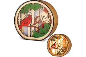 DRMFLE London Ornament Lamp of 2 Robins, Robin Ornament Night Light, 3D Souvenir Gifts for Women Men, Wooden Ornaments for Home Office Decoration, Vivid Robin Gifts Birthday Anniversary Present