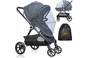 Orzbow Mosquitera Carrito Bebe Universal,Respirable Red Antimosquitos Bebe con Cremallera,3D PVC Support Red Antiinsectos Malla Encriptada para Capazo,Silla de Paseo con Bolsa (Gris Oscuro)
