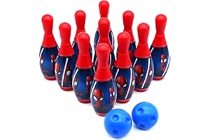 SRV Hub Spiderman Kids Bowling Toy Set – 10 Pins and 2 Balls – Marvel Mini Bowling Game Indoor Outdoor Play – Birthday Gift for Boys 3+Years - Size: 11cm