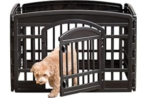 IRIS USA Laufstall für Hunde, 4 Paneele, 61 cm, Haustier-Laufstall mit Tür, Welpenlaufstall, Indoor/Outdoor, Hundegehege, 35 x 35 x 24, faltbar, anpassbar, Schwarz