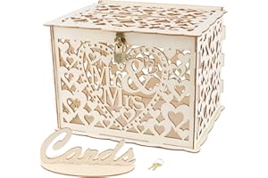 VINFUTUR Wooden Card Box, Vintage Event Card Box Wedding Gift Card Money Post Box with Lock for Wedding Reception Wedding Supplies (Mr & Mrs)