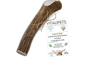 VITALIPETS Asta de Ciervo para Perros | Talla XL 30 a 45 Kg | Juguete Masticable 100% Natural | Limpieza Dental y Aporte de Minerales | Juguete Indestructible para Perros | Antiestrés | Resistente