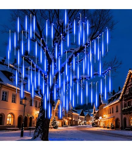 HELESIN 410 luci a LED a energia solare, per albero di Natale con stelle, 8 modalità, timer ricaricabile, impermeabile, con anello per albero di Natale da 150 a 250 cm, per interni