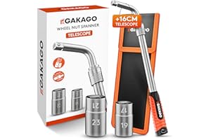 Gakago Telescopic Wheel nut Spanner Set with 17/19mm & 21/23mm Socket 1/2 inch - Extra Long extendable Wheel Spanner - Practical Storage Bag with Hook-and-Loop Fastener and Hanging Loop