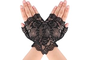 Yolev Women's Black Lace Fingerless Gloves, Size 18cm/7.08inch, Perfect for Weddings, Tea Parties, Daily Wear
