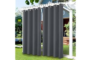 LiveGo Outdoor Patio Curtains, Blackout Waterproof Curtains Thermal Insulated Outdoor Garden Curtains for Porch/Pergola/Yard/Sliding Door/Arbor (Dark Grey, 52 * 84inch)