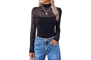 Avidlove Body sexy pour femme, haut élégant en maille, manches longues, col roulé, dentelle, soirée, club, tenue de soirée