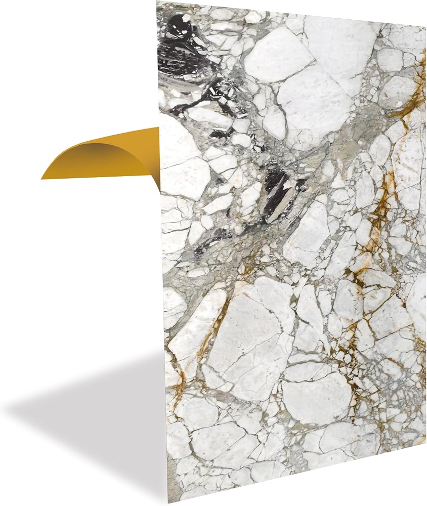 Tink Kendinden Yapışkanlı Yeni Taş Mermer Desenli PVC Panel, Yapışkanlı Yer Zemin Kaplama, Duvar Kaplama, Fayans Çıkartması 41x62 cm 4 Adet / 1 m²