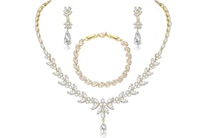 CERSLIMO Bridal Jewellery Sets, White Gold Rose Gold 9ct Gold Plated Silver 925 Zirconia Bracelet Necklace Earring Set Bridal Jewellery for Wedding with Gift Box for Women Bride