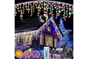 GCMacau Solares Cortina Luces Navidad Exterior[12m + 5m], 506LED Luces Navidad Exterior, 8 Modos, Ampliables, 101 Gotas, Guirnaldas de Luces para Exteriores Alimentación USB, IP65 con Control Remoto