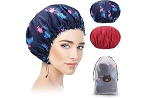 Gorros de Ducha Reutilizables, Eagool 2 Piezas Gorros de Ducha Impermeables de Mujeres Gorro de Baño Elástico con Doble Capa