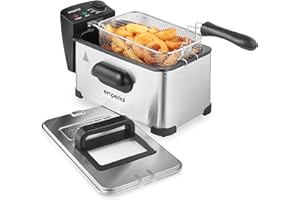 Emperial 3L Deep Fat Fryer Stainless Steel with Viewing Window and Safety Cut Out, Non-Slip, Easy Clean and Adjustable Temperature Control, 2kW, 2000 W, 3 liters, Silver