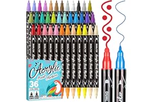 APOGO Acrylic Paint Pens, 36 Dual Tip Acrylic Markers (Fine & dot markers) for Pumpkin Painting, Halloween Decorations, Rock Painting, Crafts for Kids Adults