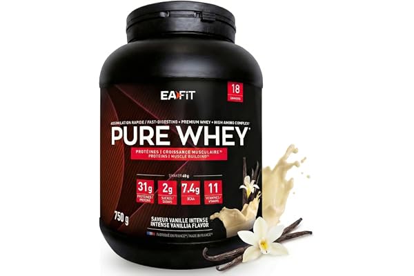 WHEY PROTEIN - Vanille - EAFIT - Marque Française N°1 en Nutrition Sportive - 31g de Proteine Whey - BCAA - Shaker Proteine - Pre Workout, Musculation - Protéines Whey - 750 g