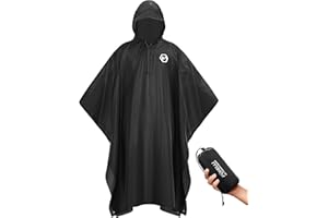 Foxelli Hooded Rain Poncho for Adults – Extra Long Reusable Waterproof Raincoat for Men and Women, Lightweight Rain Gear