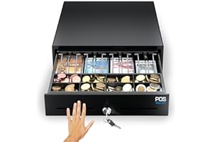 POS VALLEY Cassetto per Registratore di Cassa Mini Piccolo, Apertura Manuale Pressione Pannello Frontale e Chiave, Inserto Contanti 4 Banconote e 8 Monete (Euro), 33x35 cm (Nero)
