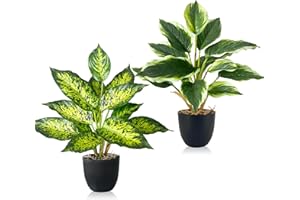 ‎SHEPIN SHEPIN 2 Stück Kunstpflanze Wie Echt, Künstliche Pflanzen im Topf Zimmerpflanzen, 37cm Kunstpflanzen Dekopflanze Fake Plant Plastik Pflanze für Badezimmer Büro Küche Badezimmer Dekoration (A)