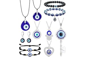 KALVICA 6/7/12 Pezzi Collana con Occhio Blu Turco, Set Collana Evil Eye, Bracciale per Proteggere i Membri della Famiglia dai Danni, Regalo dell'amore