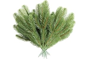 Laelfe Rami di Abete Artificiale, Aghi di Pino Piante Rami di Pino Artificiali per Natalizia Ghirlanda Corona Decorazione per la Casa Giardino (30 Pezzi) (Verde (Cuore Giallo))