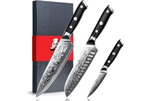 SHAN ZU Japansk Damaskus Knivset 3 Delar | 67-Lagers 10Cr15MoV-stålkärna, Vass Universalkniv, Santokukniv och Skalkniv, Full