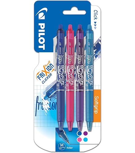 Lot De 5 Stylos Pilot Frixion Clicker 0.7 Mm - 2 Noir, 1 Bleu, 1 Rouge, 1 Vert - Neuf