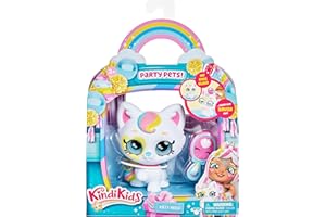 Kindi Kids 50270 Party Pets Kitty Mello Kolekcjonerski kotek z mrugającymi oczami i szczotką do pielęgnacji, biały