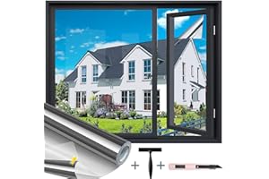 Evofensteere UV-Schutz Sonnenschutzfolie Fenster innen oder außen,Selbstklebend Ohne Rückstände Thermofolie Fenster Gegen Hitze, spiegelfolie Fenster sichtschutz für Büro und Haus(Silber 30X200)