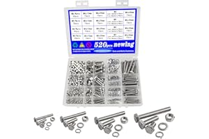 newlng 520pcs Hexagonal Screws M3 M4 M5 M6 Stainless Steel 304 with DIN 933 Bolt Nuts Washers Sealing Ring Washers Hexagonal Machine Screws Set