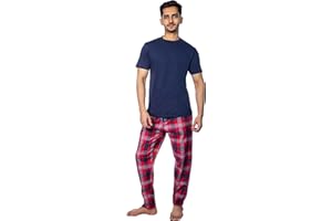 ThreadMills Mens Pyjamas Sets, Checked Pyjamas For Men's Nightwear - Cotton T-Shirt With Short Sleeves, Round Neck & Woven Pajamas for Mens Pjs Set