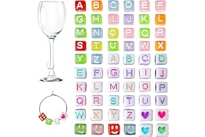 CNYMANY 360 pezzi Charms per Bicchieri di Vino, 300pz Quadrato Perline dell'alfabeto Cuore Sorriso Segnabicchieri con 60 Fibbie, per Festa di Degustazione di Champagne Cocktail Bomboniere Decorazione Regali