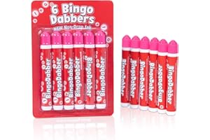 evelay 6 Bingo Dabbers – 20ml Slimline Markers | Assorted or Single Colours | Non-Drip Ink for Smooth Marking | Pink | Long-Lasting Bingo Pens for Home or Club