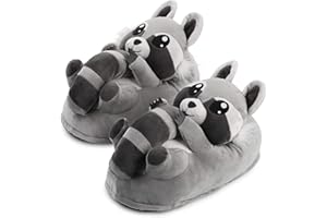 corimori Słodkie pluszowe kapcie (10+ wzorów) Szop pracz Lina" pantofle rozmiar uniwersalny 34-44 uniseks pantofle szare czarne