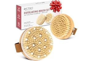 BICTIVE® Kit Premium de 2 Brosses de Corps à Sec avec Poils Naturels. Brosse Exfoliante pour le Corps. Brossage à Sec de Cellulite, Drainage Lymphatique, Circulation & Éclat de la Peau. Dry Brush