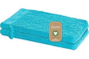 ‎LAVEA Lavea Waschlappen Set - 2X Waschhandschuh 16x22 cm - Türkis - weiche Duschlappen für Gesicht & Körper von Baby, Kinder & Erwachsene - 100% GOTS zertifizierte Bio-Baumwolle - Premium Serie Bali
