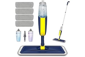 HOMTOYOU Spray Mop for Cleaning Floors: Wet Dry Flat Mop with Sprayer for Hardwood Tile Laminate Vinyl - 4 Microfiber Washable Pads for Home Kitchen