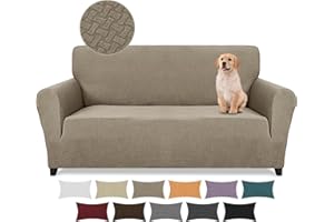 Lydevo Copridivano 2 Posti con Braccioli Fodere per Divano Jacquard Nuovo Spessore Rivestimento per Divano con 2 Copricuscini Universale Divano Protector per Animali,Tattile Jacquard#Cachi