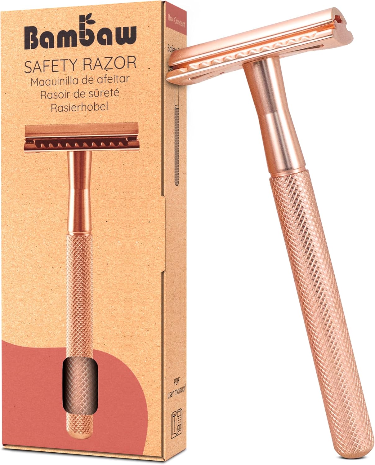 Bambaw Single Blade Razor for Women, Metal Safety Razor Women for a Luxurious Wet Shave Experience, Ideal for of All Skin Types, Suitable for Full Body, No Blade Included (Rose Gold)