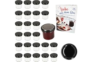 MamboCat Set of 25 Jars 125 ml with Screw Lid Black I Preserving Jars + to 66 Lids with Diamond Sugar Recipe I Preserve & Sterilise Storage Jars