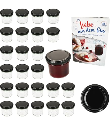 MamboCat Set Di 50 Barattoli In Vetro Da 230 Ml Con Coperchio Alto - Nero, Per Marmellate, Conserve, Salse, Pappe, Congelabili E Lavabili In Lavastoviglie - 3