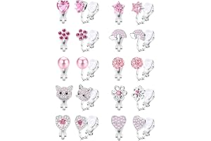 Roheafer 8–10 par öronklämmor barn flickor allergivänliga clips örhängen utan öronhål, med fjäril blomma hjärta stjärna zirkon, glänsande klippörhängen gåva