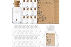 Geiserailie 12 Set Kleiner Wunscherfüller Echtes Pusteblumen im Glas Grußkarte Mullbeutel Hanfseil Dankeschön Geschenk Glücksbringer Kleine Aufmerksamkeit Mitgebsel zu Weihnachten Geburtstag Hochzeit